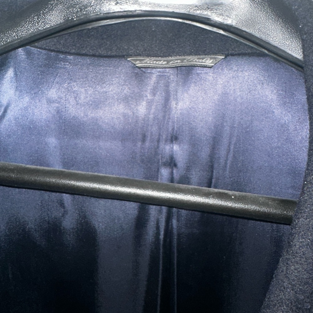 Men's Navy Sleek Long Overcoat - Picture 3 of 3